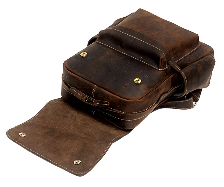 Crazy Horse Men&#39;s Leather Korean Style Backpack Retro