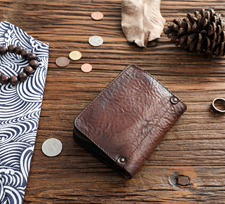 Men&#39;s High-end Short Wallet Buckle Top Layer Cowhide