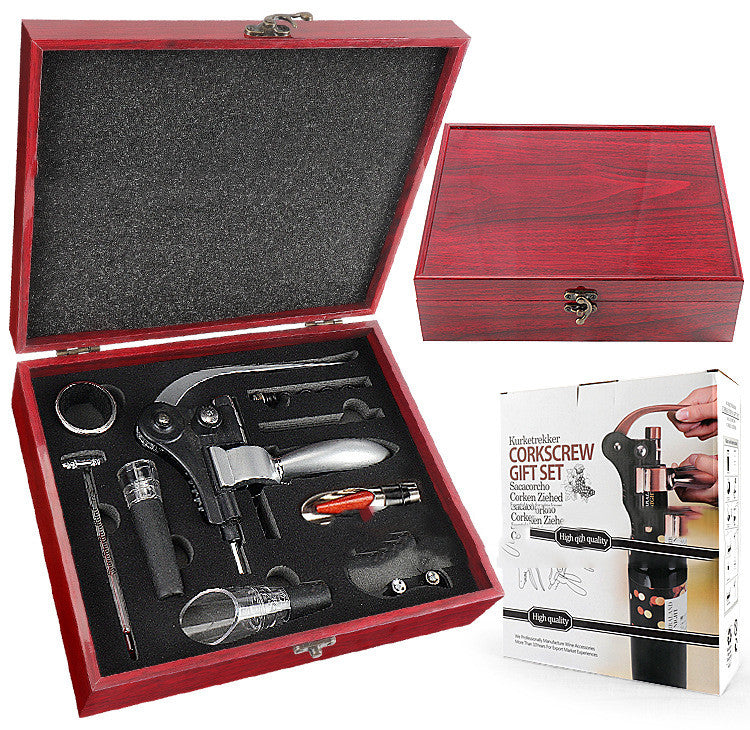 Red Bright Pattern Box Rabbit Head Red Wine Bottle Opener Wine Pourer Wine Set