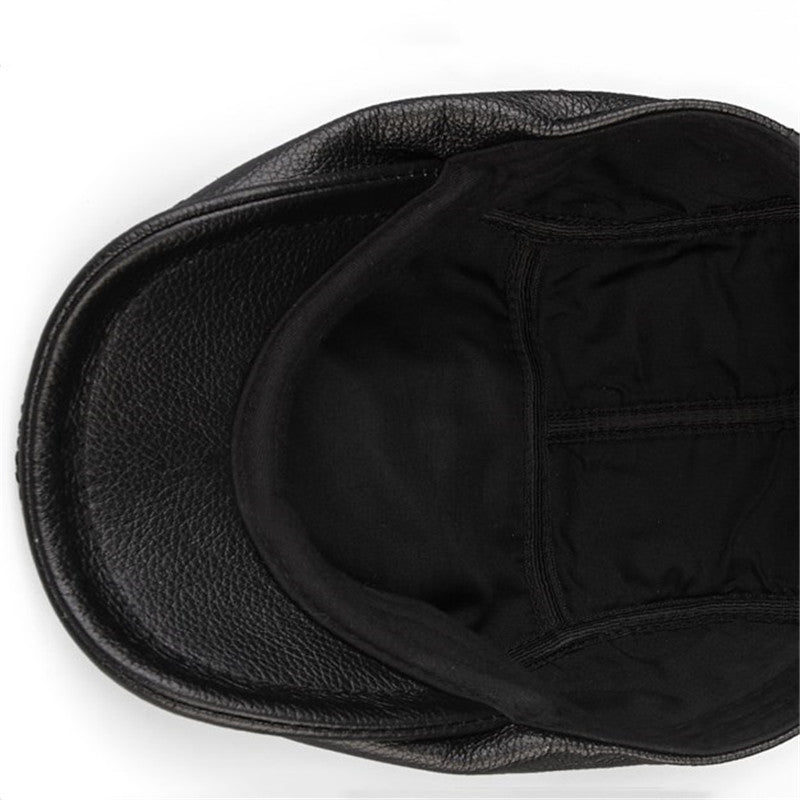 Autumn And Winter Cowhide Men&#39;s Leather Hat Thin Middle-aged