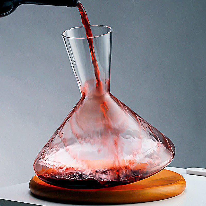 Rotating Decanter Vintage Crystal Top Wine Dispenser With Wooden Holder