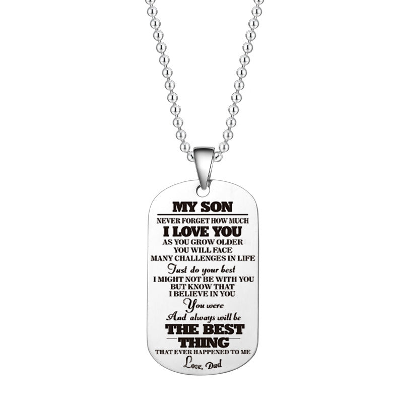 To My Daughter Son Black Silver Stainless Steel Dog Tags Necklace