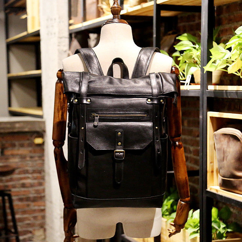 Retro Crazy Horse Leather Men&#39;s Large Capacity 16 Inch Laptop Bag