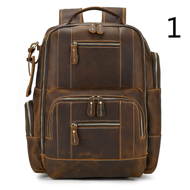 Men&#39;s Retro Backpack Student School Bag Large Capacity Leather Backpack