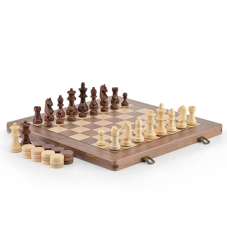 High-Quality Walnut Chess And Checkers Children&#39;s Solid Wood Folding Chess Box
