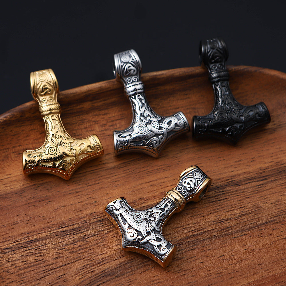 Stainless Steel Viking Thor&#39;s Hammer Pendant Gold