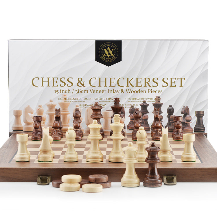 High-Quality Walnut Chess And Checkers Children&#39;s Solid Wood Folding Chess Box