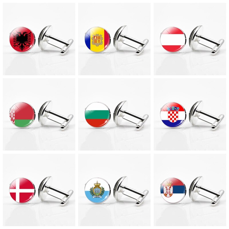 National Flags of the World Series Time Gem Cufflinks Jewelry