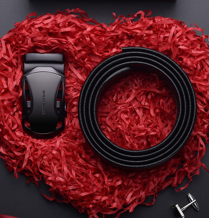 Men&#39;s Leather Belt Business Automatic Buckle Belt