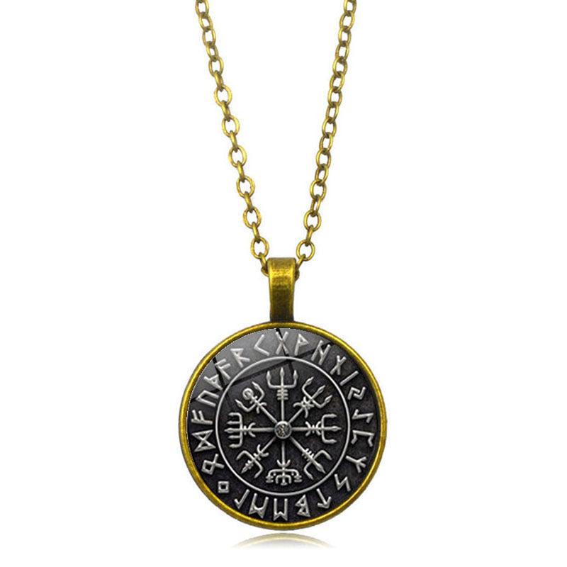Viking Odin Logo Compass Time Gem Necklace Sweater Chain