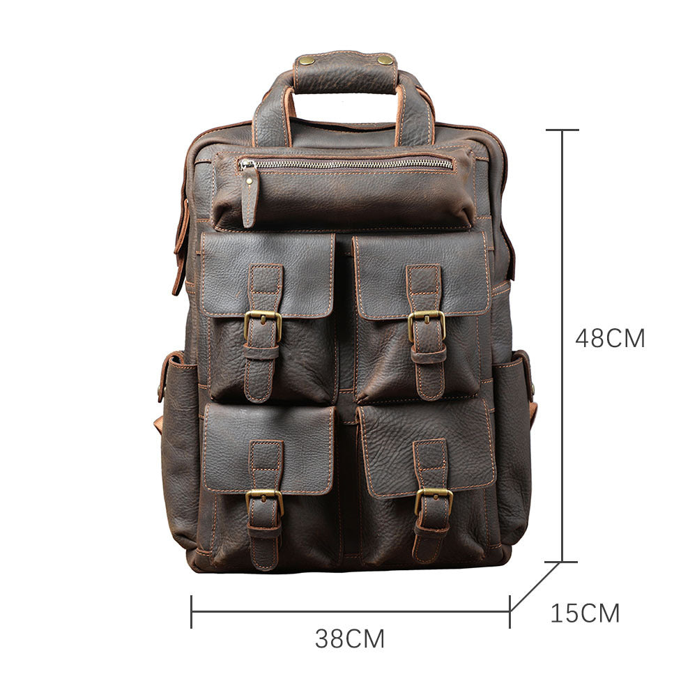 Men&#39;s Multifunctional Leather Crazy Horse Leather Travel Bag