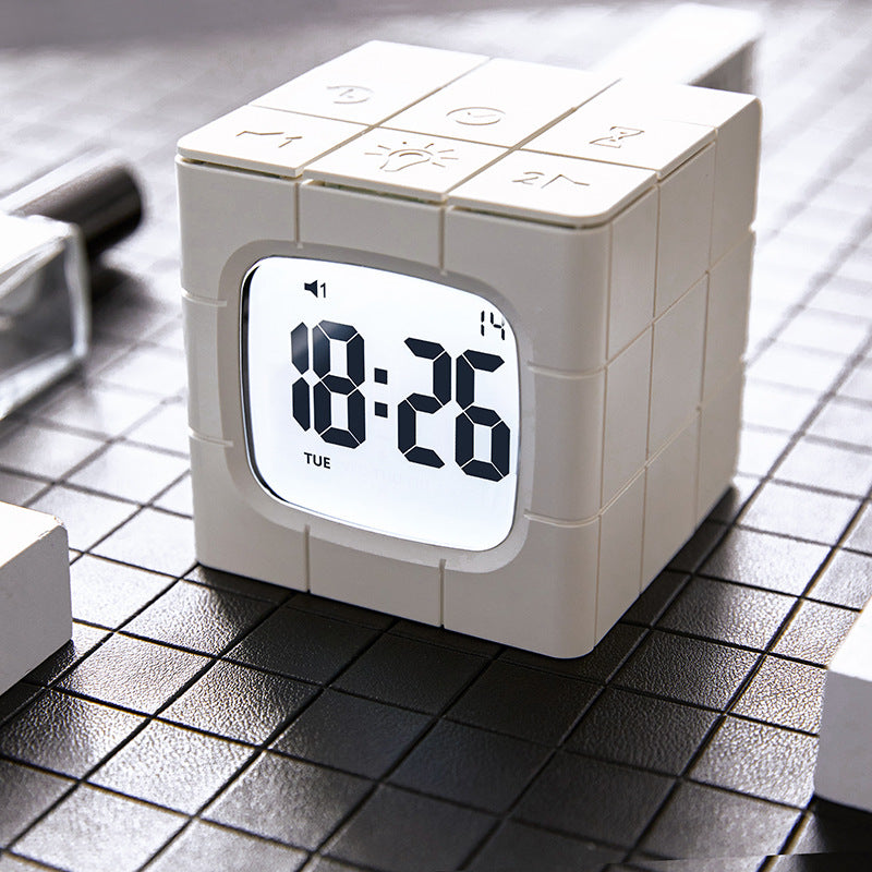USB Charging Voice Control Alarm Clock Creative Time Rubik&#39;s Cube Model Crafts Home LED Eye Care Night Light Cartoon For Home