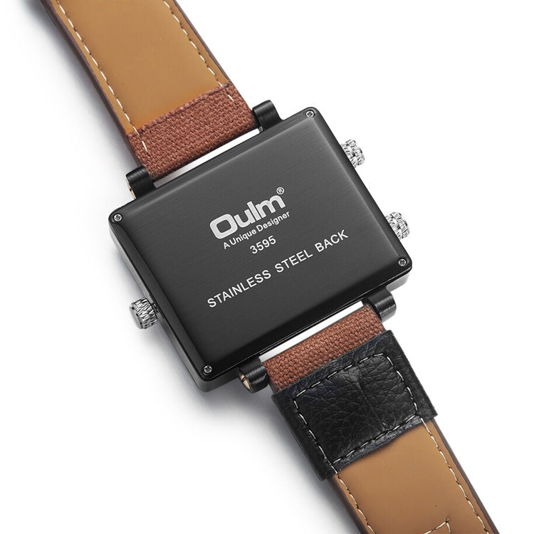 Men&#39;s Multi Time Zone Canvas Square Dial Plate Watch