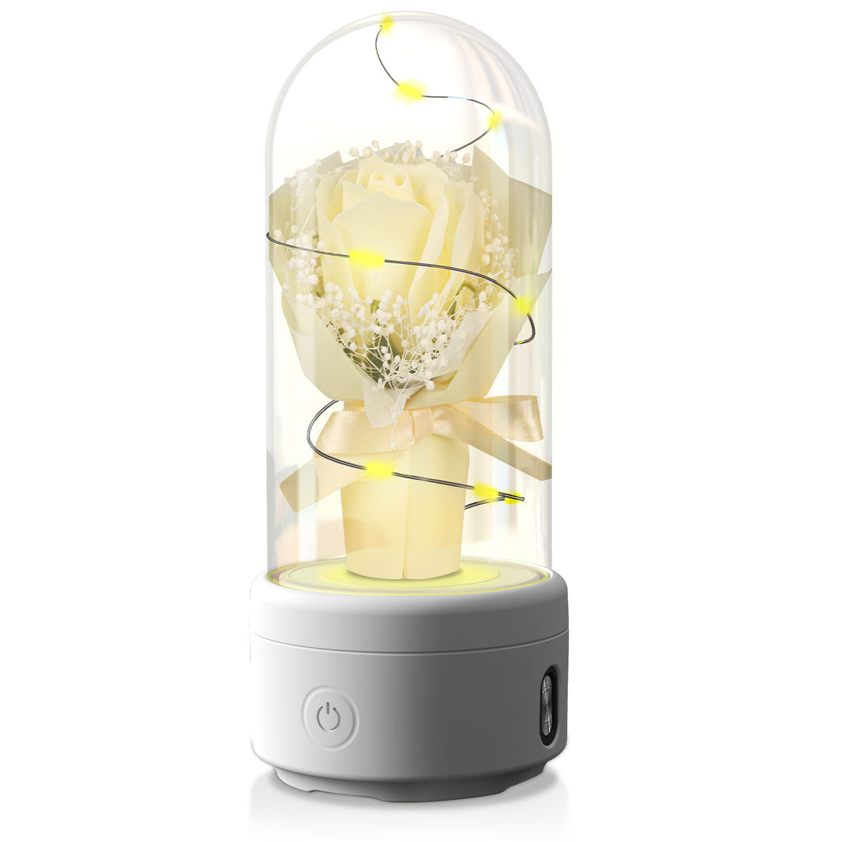 Creative 2 In 1 Bouquet LED Light And Bluetooth Speaker Mother&#39;s Day Gift Rose Luminous Night Light Ornament In Glass Cover