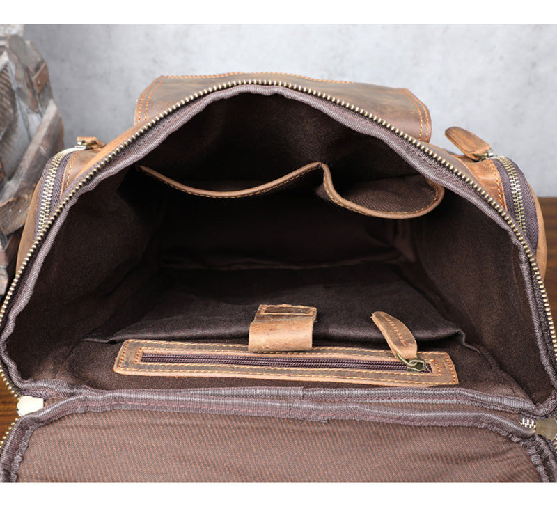 Large Capacity Vintage Crazy Horse Leather Backpack