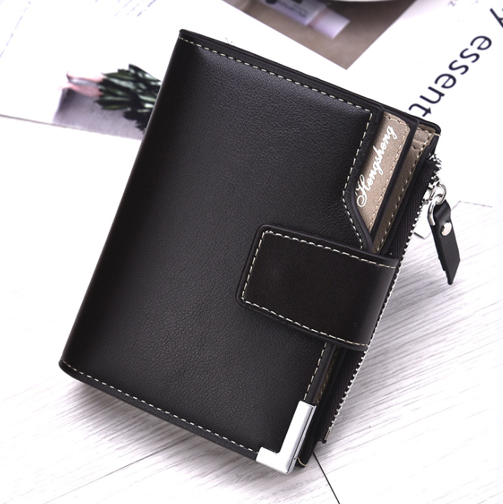 Men&#39;s wallet vertical multi-function card bag zipper buckle three fold wallet wallet coin purse US gold clip