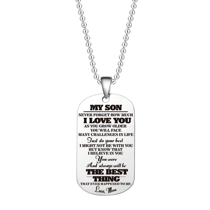 To My Daughter Son Black Silver Stainless Steel Dog Tags Necklace