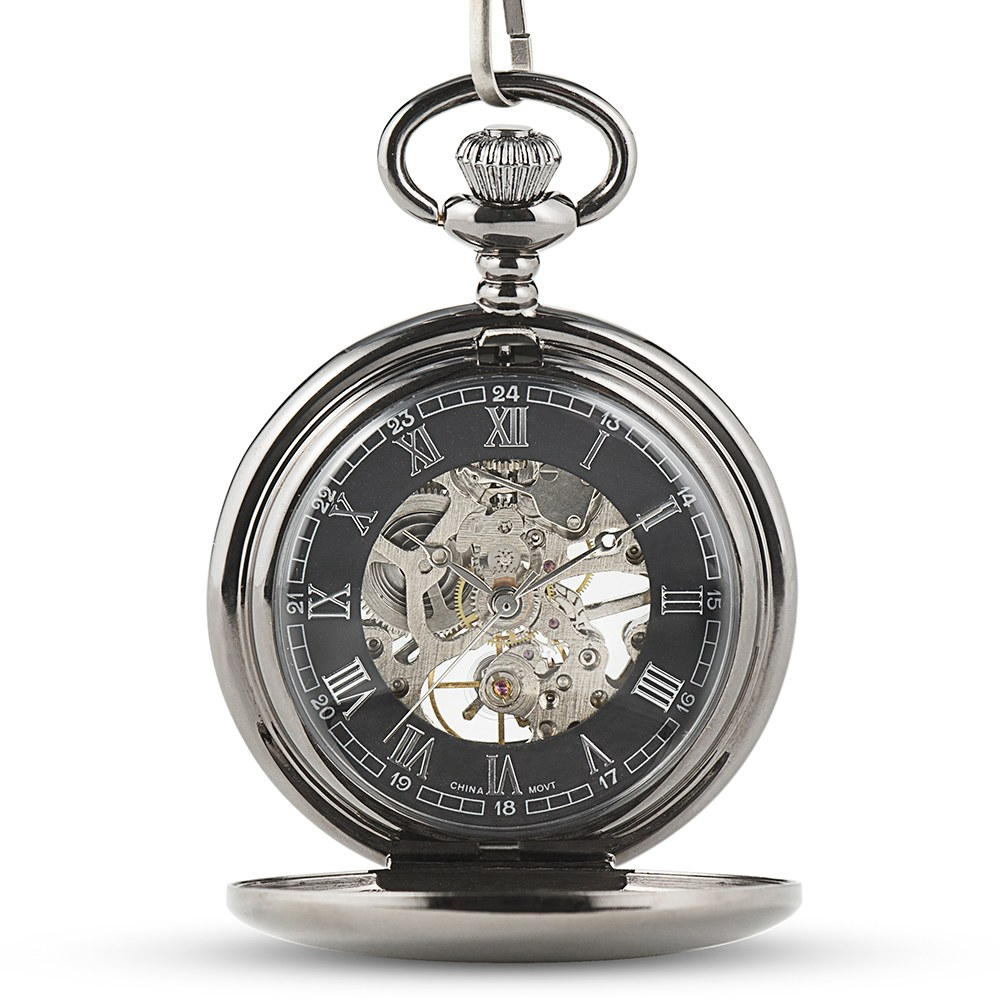 Gunmetal Mechanical Pocket Watch &amp; Fob - Blank