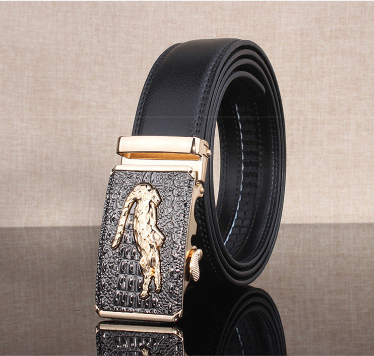 Men&#39;s belt leather automatic buckle Leopard pure leather belt