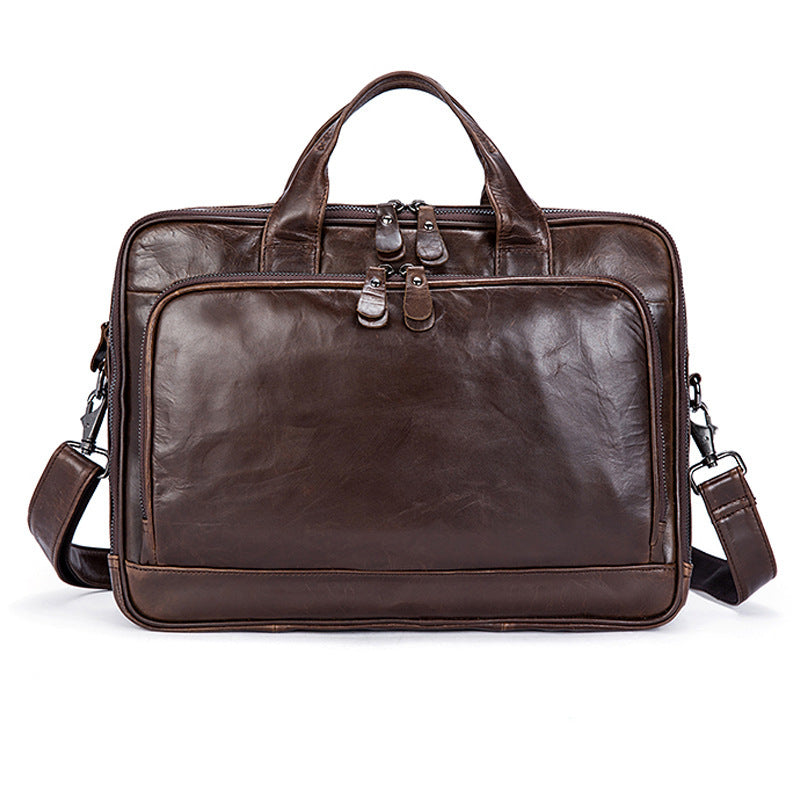 Leather Business Briefcase Oil Wax Men&#39;s Handbag