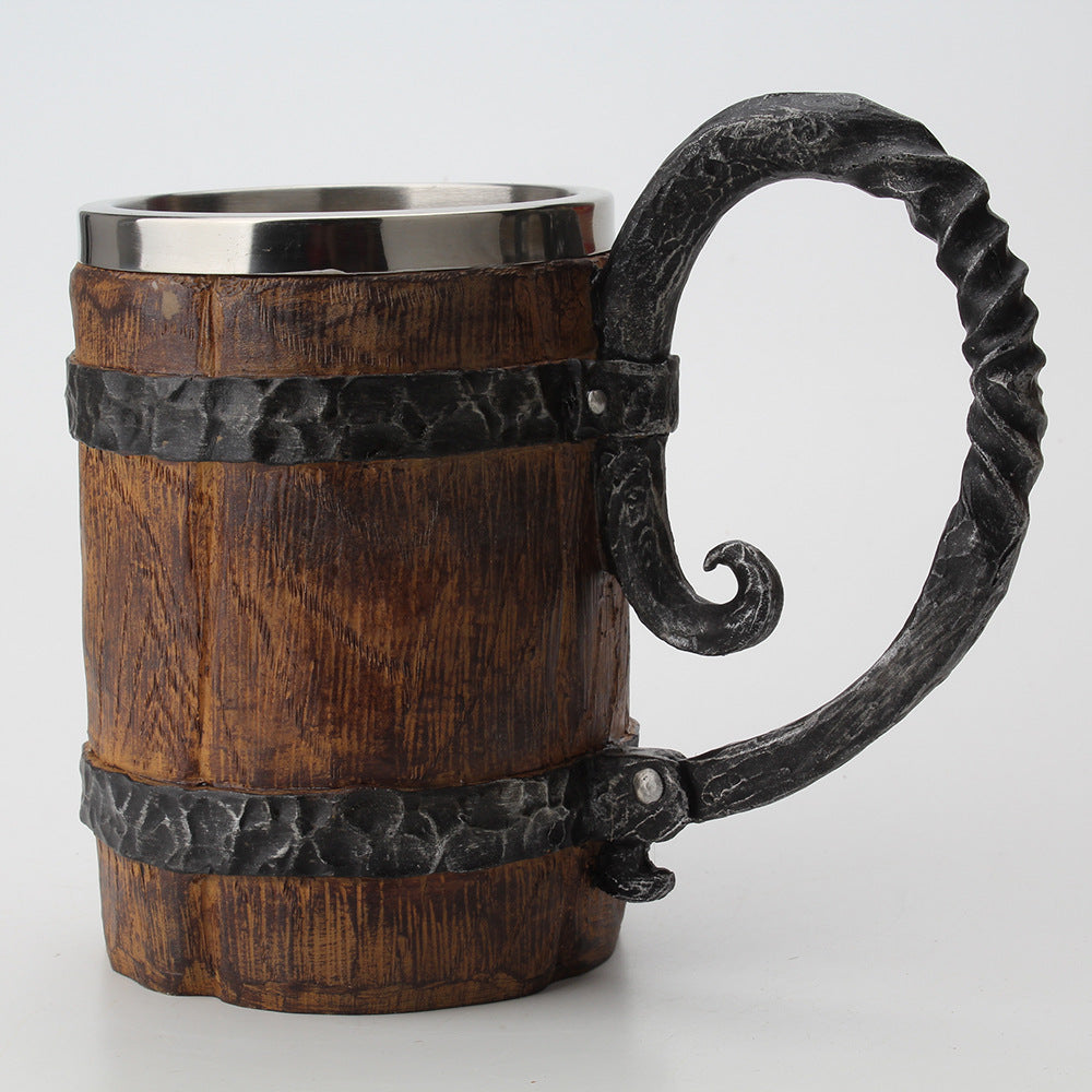 Beer Large-capacity Simulation Wooden Mug Stainless Steel