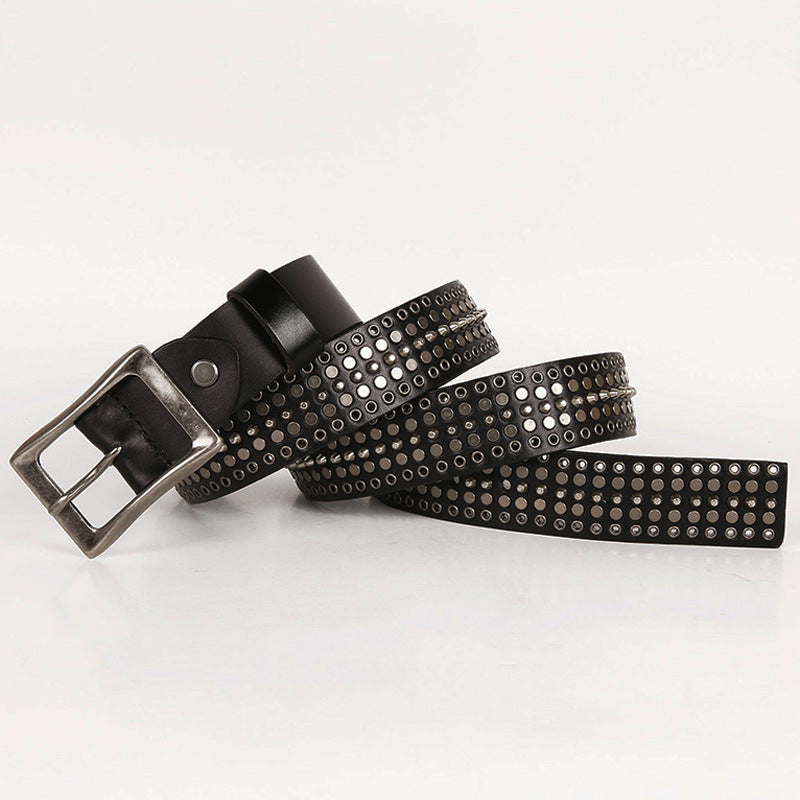 Leather 3.5 Wide Men&#39;s And Women&#39;s Hollow Rivet Belt
