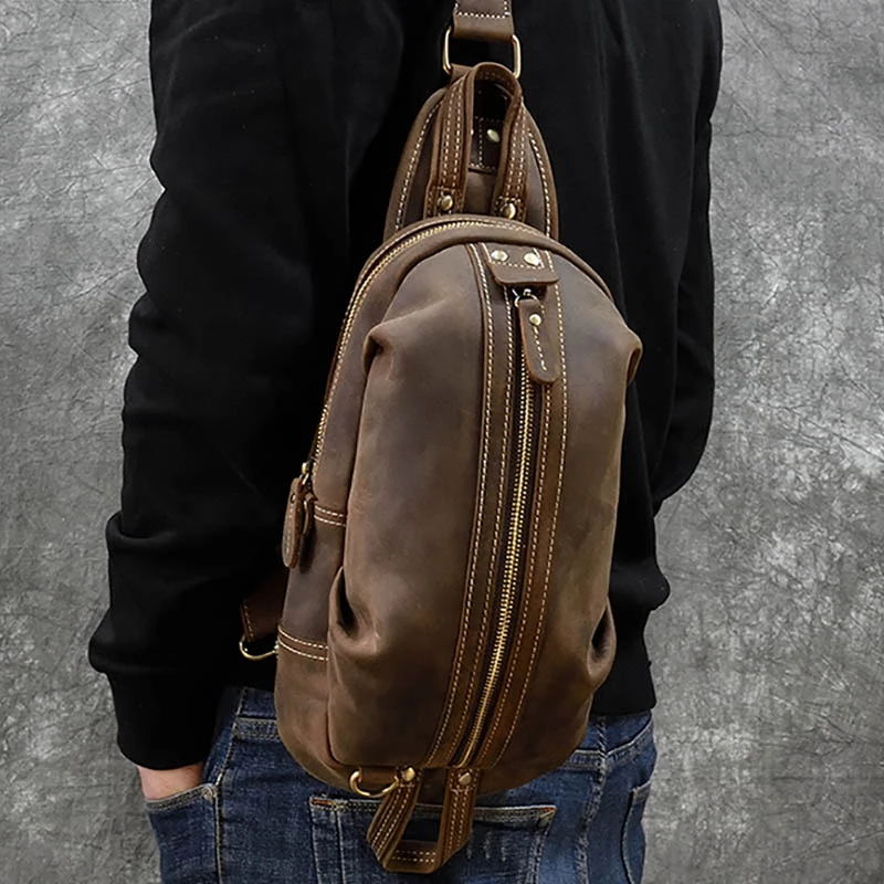 Men&#39;s Leather Chest Sports Shoulder Messenger Bag