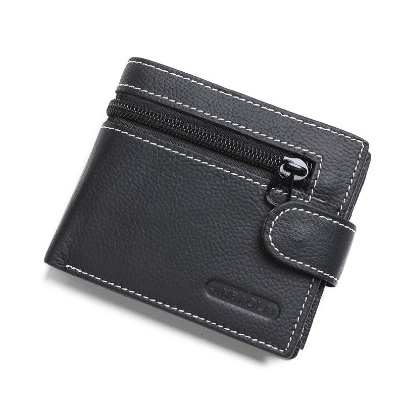 Men&#39;s leather wallet with zipper and buckle