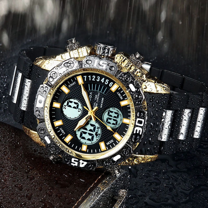 Electronic double display quartz watch men&#39;s steel belt business watch