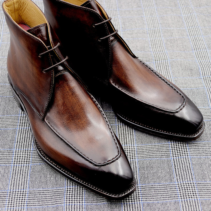 Handmade Men&#39;s Leather Boots With Cowhide Soles