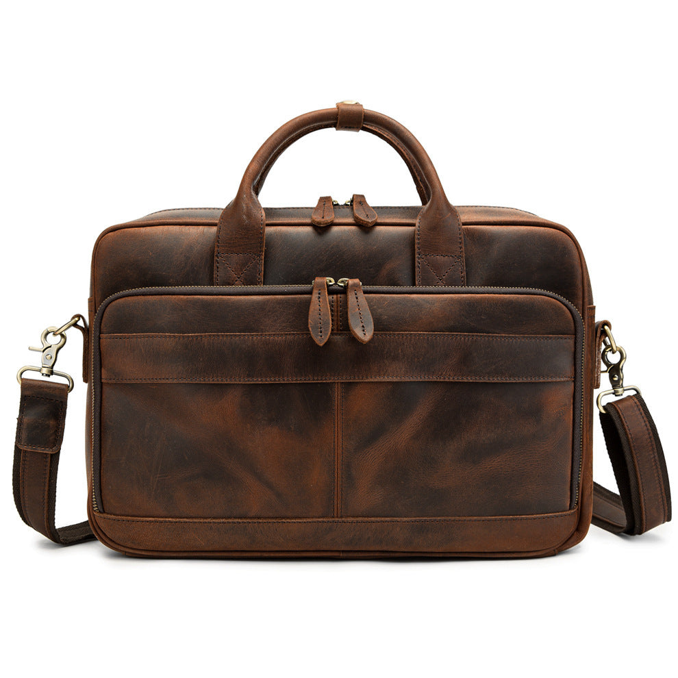 Horse Leather Men&#39;s Shoulder Bag Leather Laptop Men&#39;s Briefcase Portable