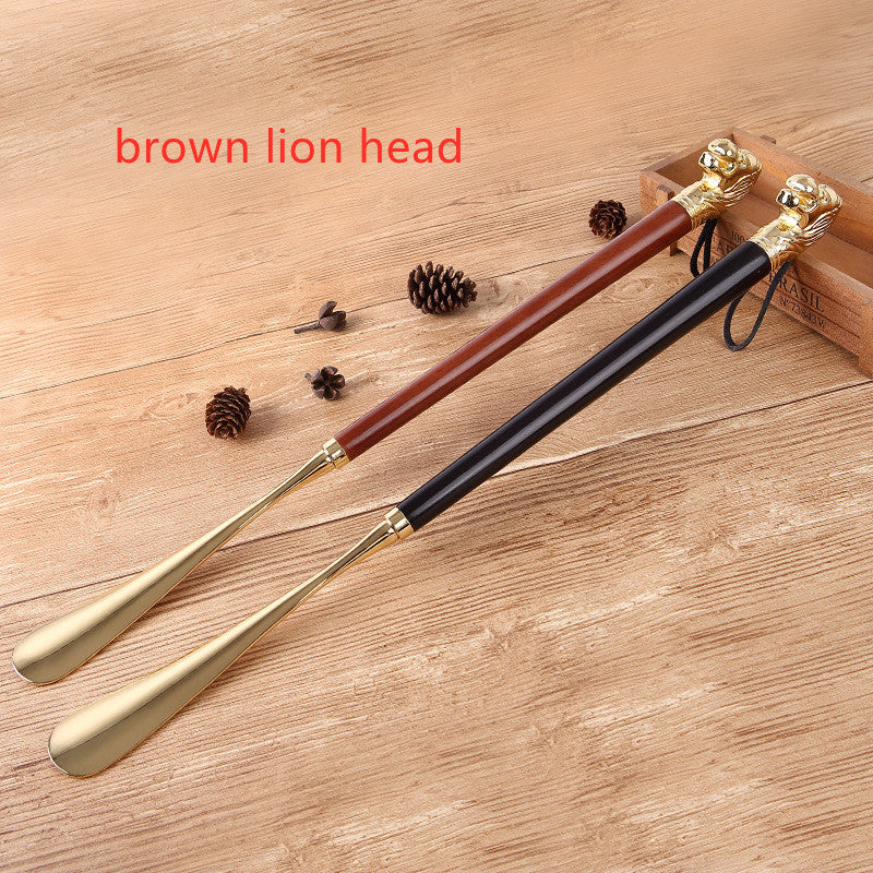 Fashion Beech Lion Head Metal Shoehorn