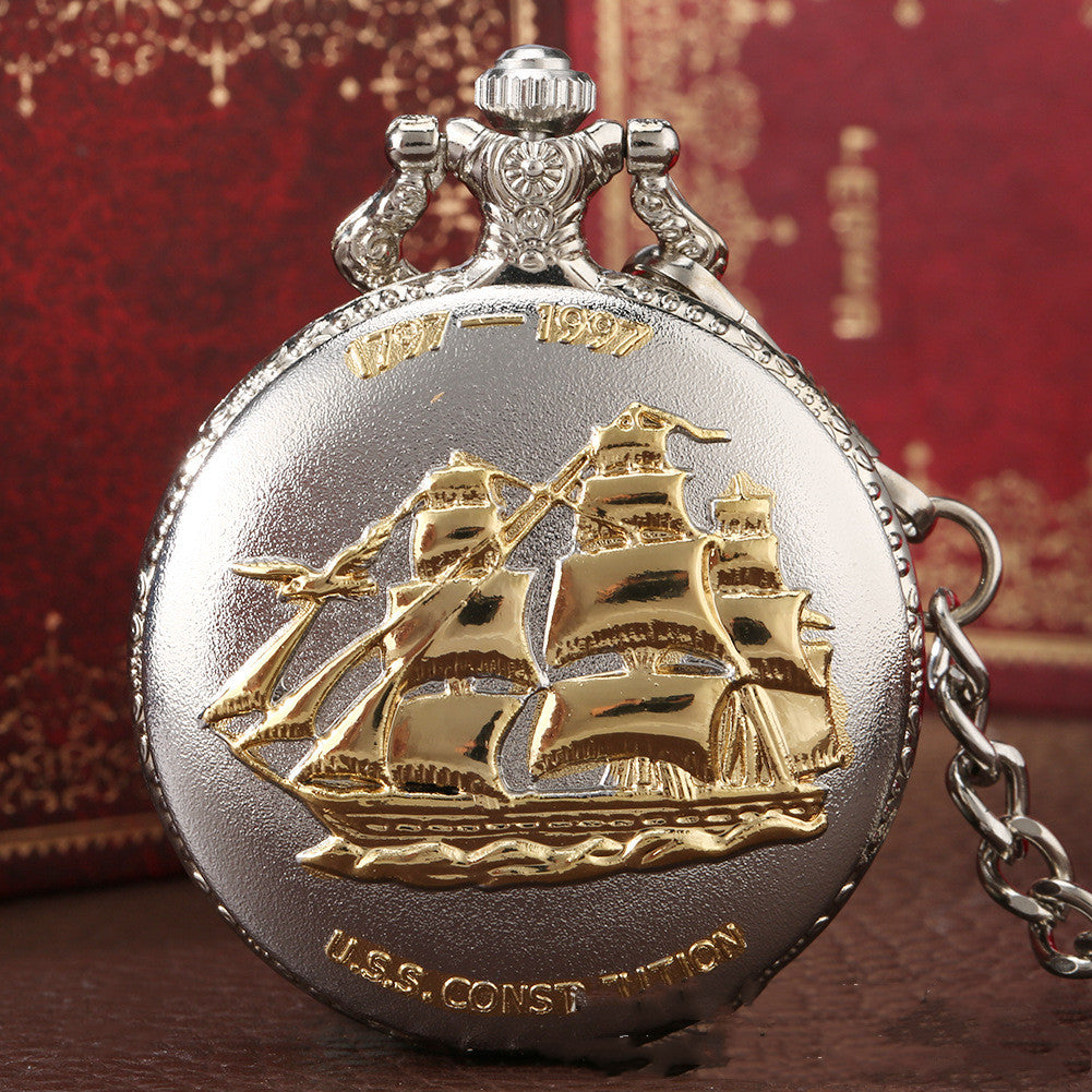Smooth Sailing Boat Flip Large Quartz Pocket Watch