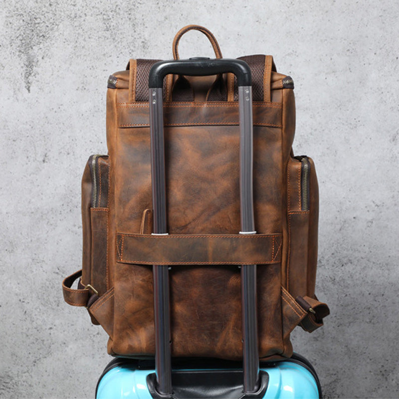 Large Capacity Vintage Crazy Horse Leather Backpack
