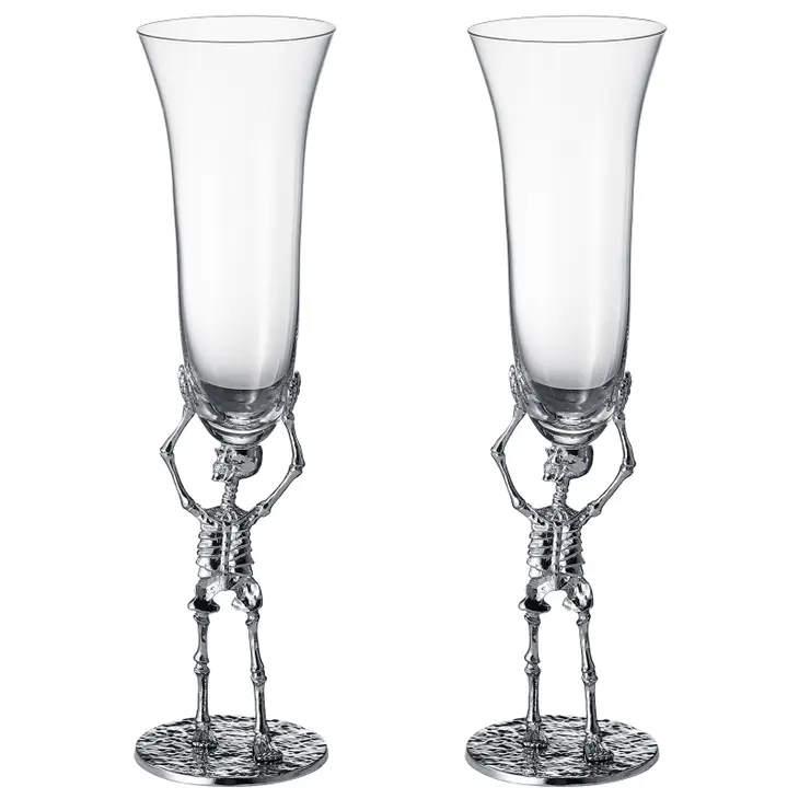 Stemmed Skeleton Champagne Flute Glass | Set of 2 | 7.5oz