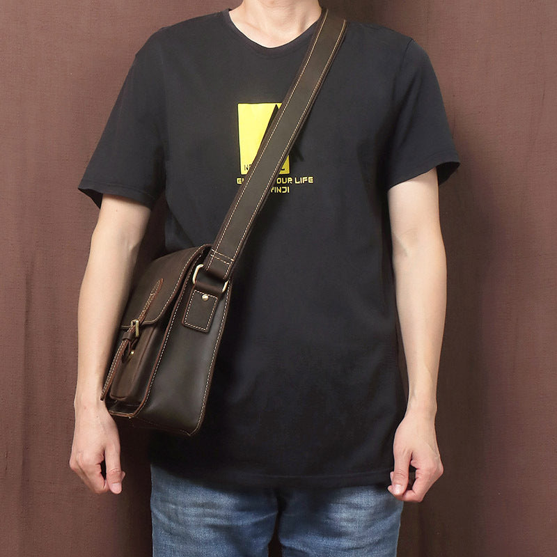 Retro Men&#39;s Cowhide Handbag One Shoulder Crossbody Messenger Bag