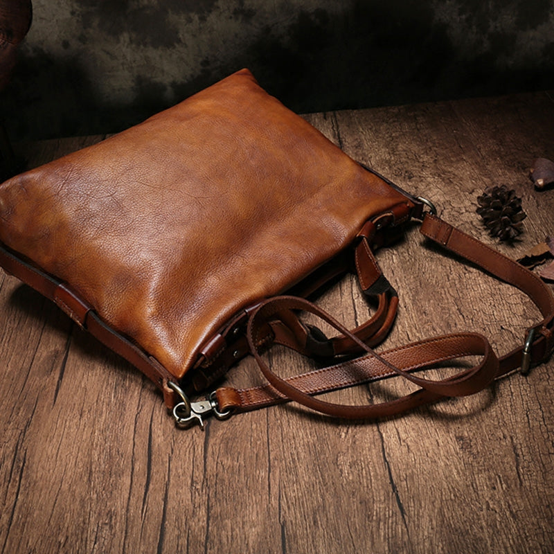Men&#39;s Vegetable Tanned Leather One Shoulder Messenger Bag