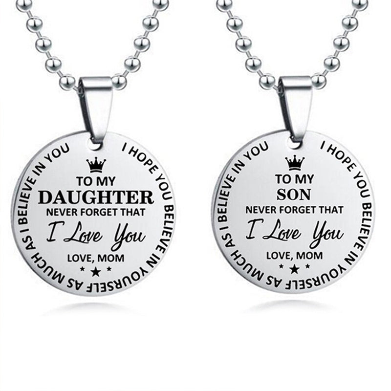 To My Son Daughter Round Stainless Steel Pendant Beads Chain Necklace