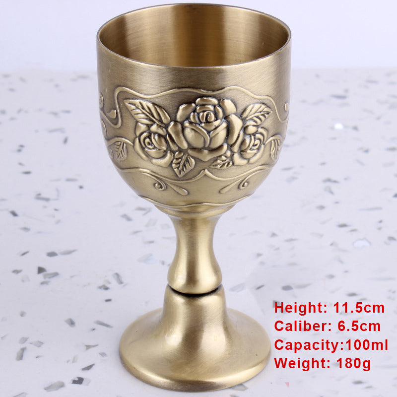 European Style Three-dimensional Carved Handmade Copperware Crafts Wine Set Copper Wine Glass Mini Goblet White Wine Glass