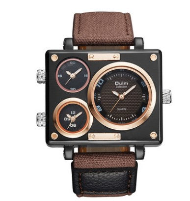 Men&#39;s Multi Time Zone Canvas Square Dial Plate Watch