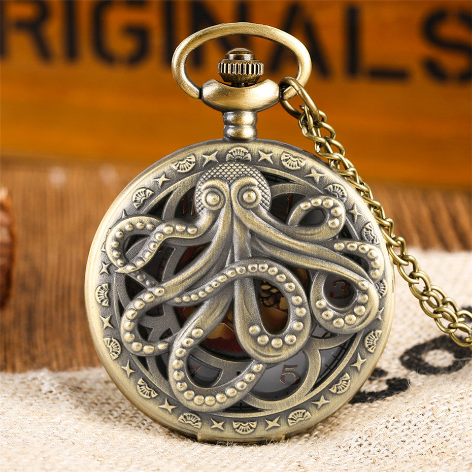 Vintage Skeleton Octopus Flap Large Quartz Pocket Watch