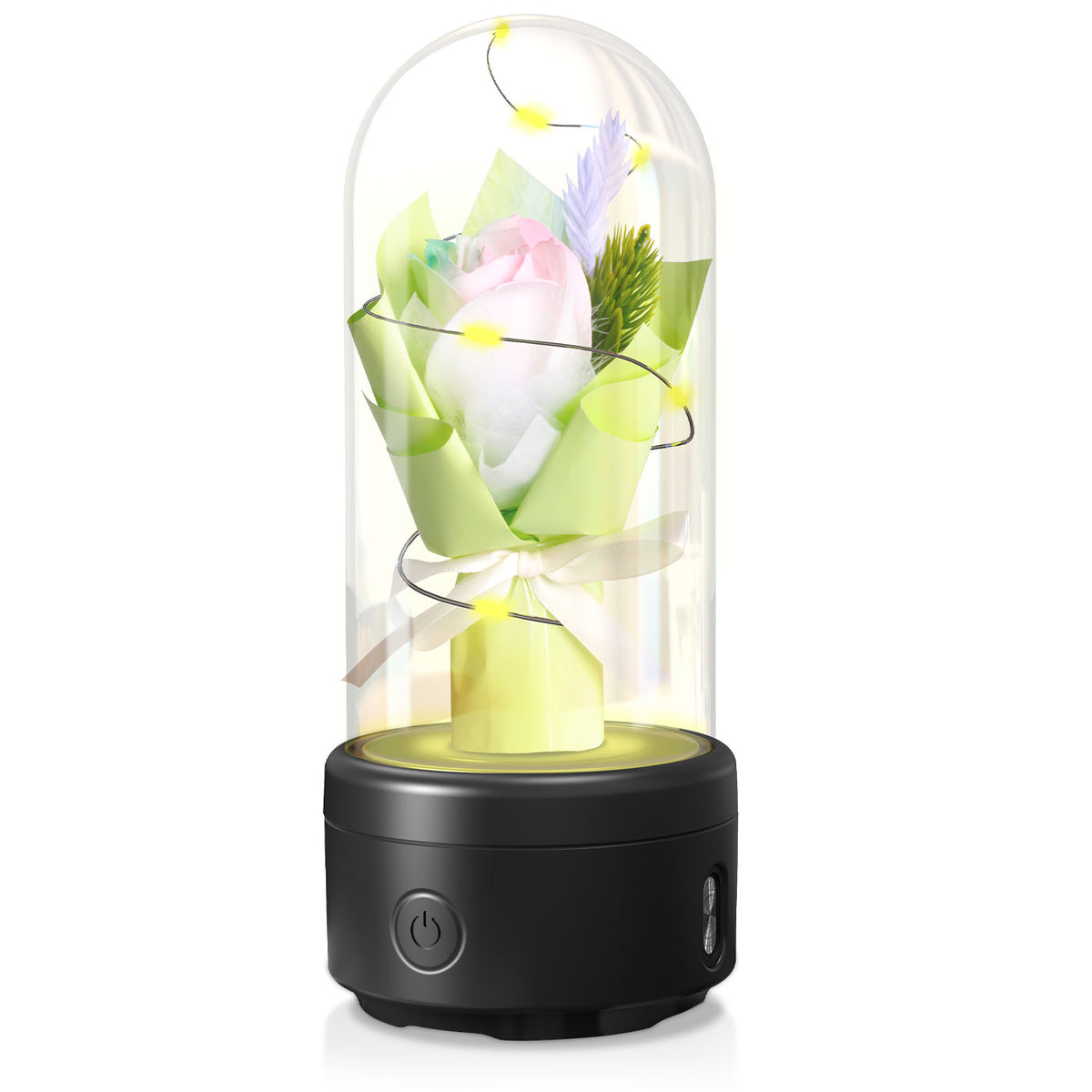 Creative 2 In 1 Bouquet LED Light And Bluetooth Speaker Mother&#39;s Day Gift Rose Luminous Night Light Ornament In Glass Cover