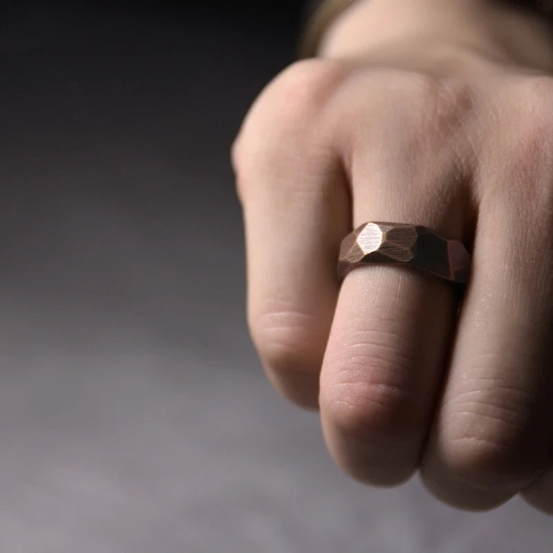 Vintage Handcarved Solid Copper Ring Set