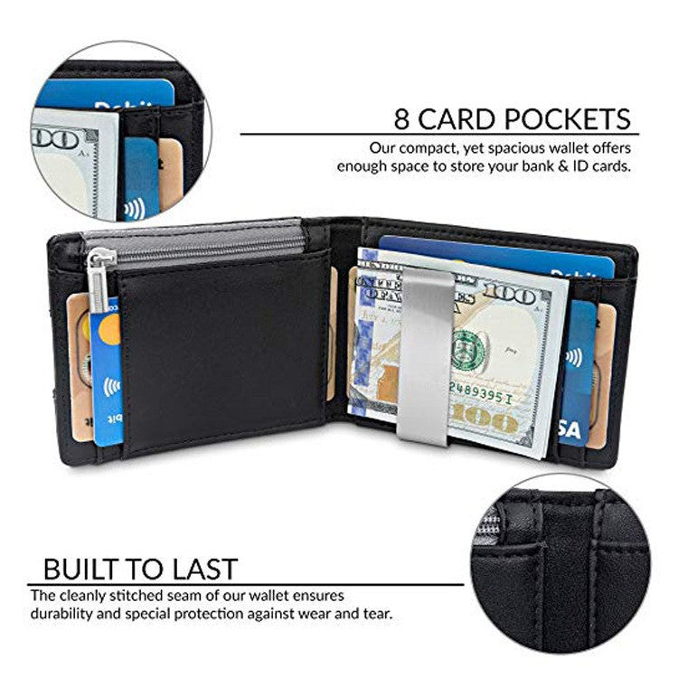 Men&#39;s Card Holder Fiber Leather Money Clip Wallet