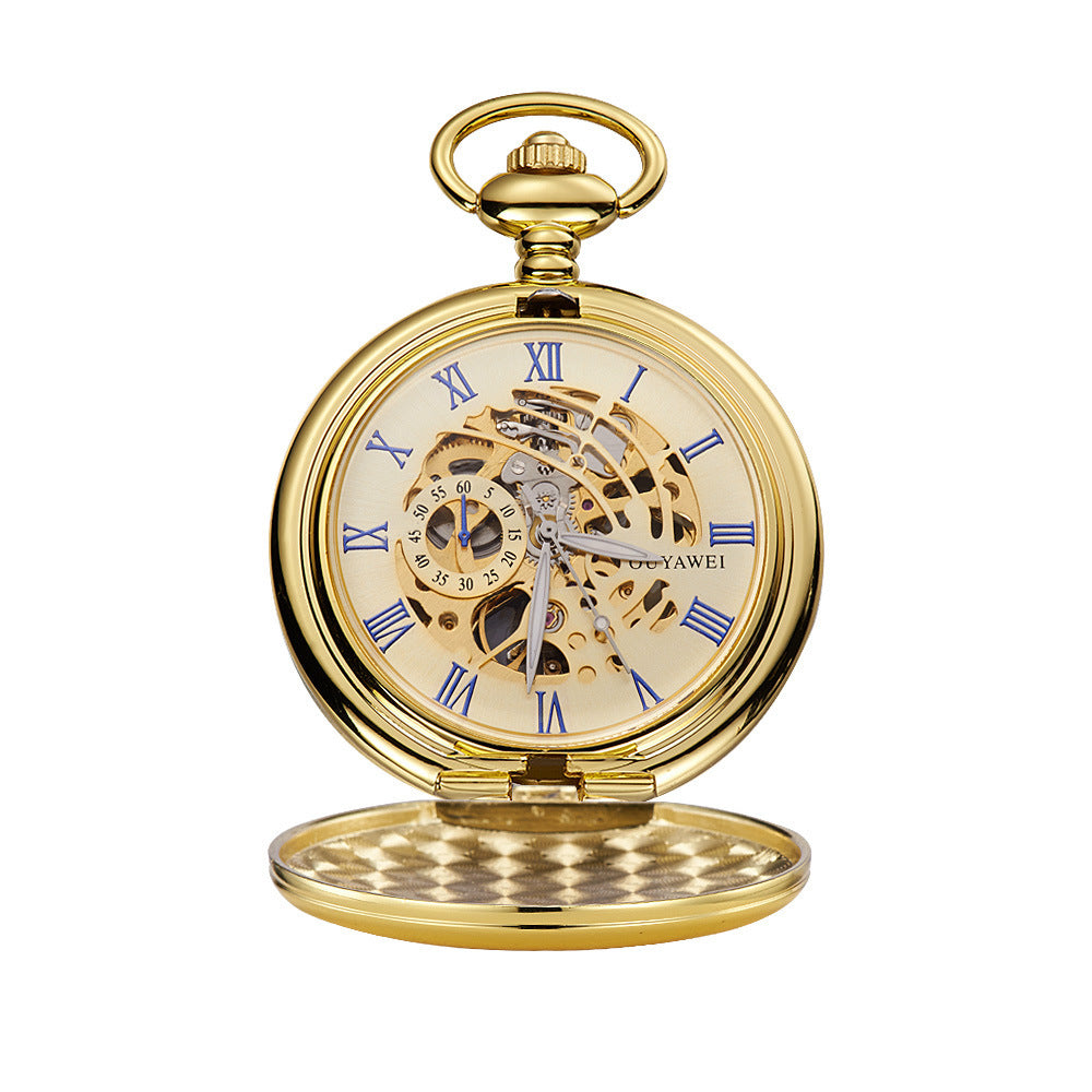 Retro Men&#39;s Mechanical Watch Manual Winding See-through Bottom Cover Men&#39;s Mechanical Pocket Watch