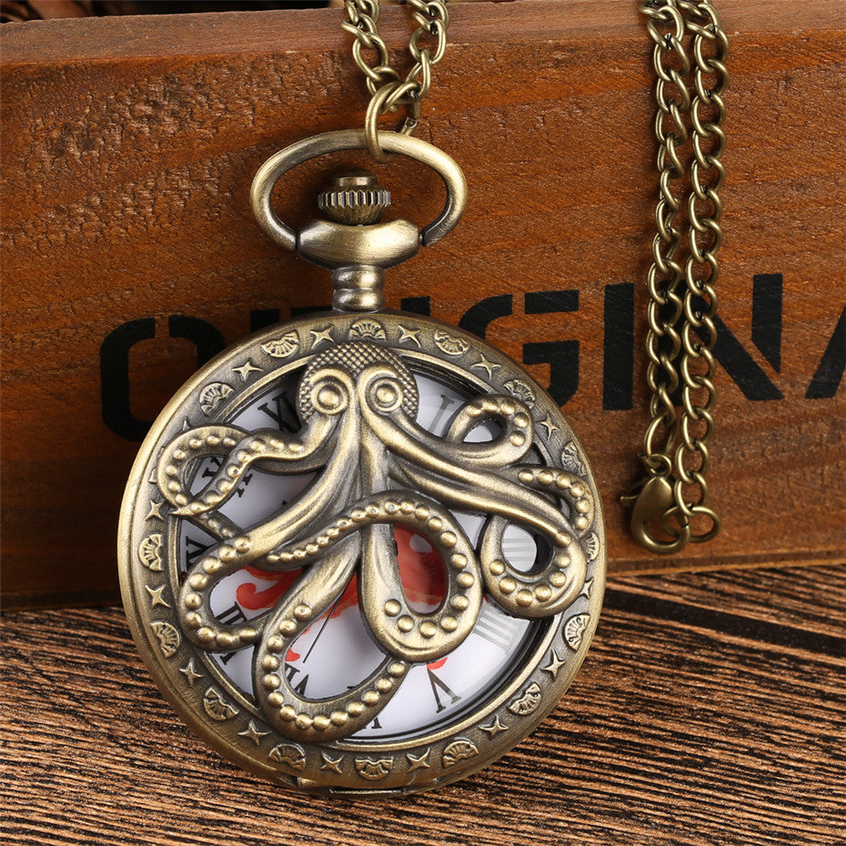 Vintage Skeleton Octopus Flap Large Quartz Pocket Watch