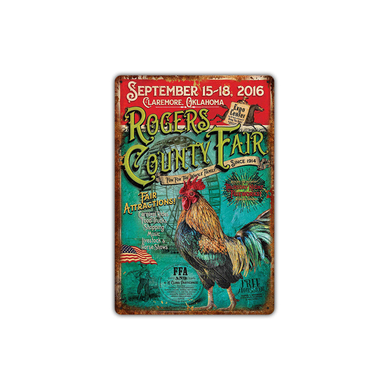 Western cowboy vintage tin painting