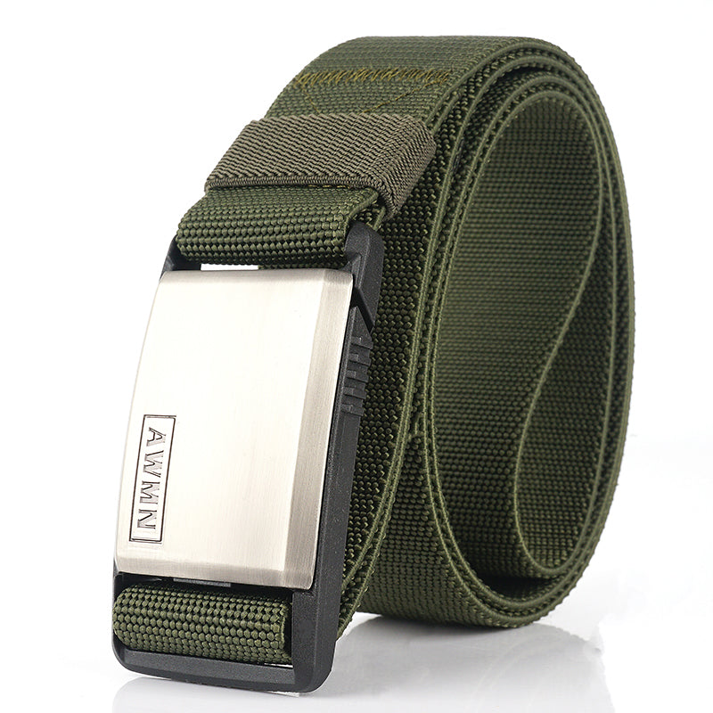 Automatic buckle elastic canvas belt