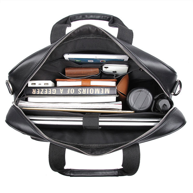 New Leather Business Briefcase First Layer Cowhide Men&#39;s Bag Nappa Leather 17 Inch Laptop Bag