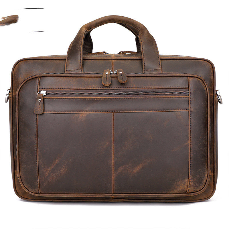 Vintage Leather Men&#39;s Crazy Horse Leather Handbag Large Business
